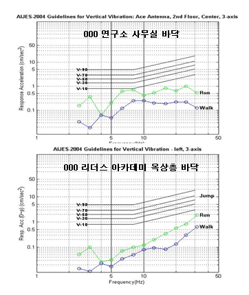 000 연구소 사무실 바닥, 000 리더스 아카데미 옥상층 바닥의 진동 실험 그래프